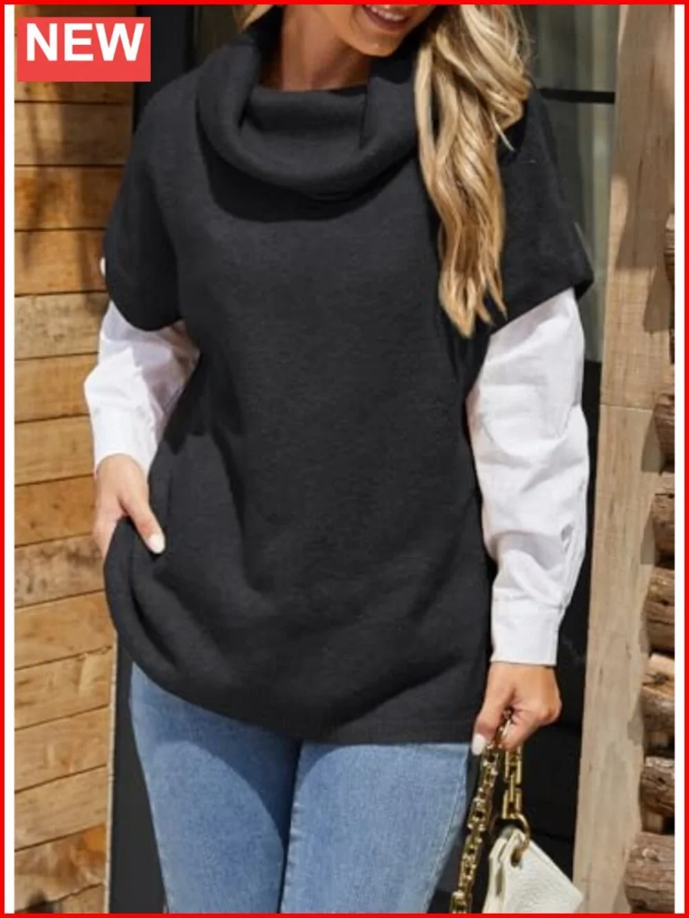Oversized Turtleneck Sweater Short Sleeve Pullover Women's
